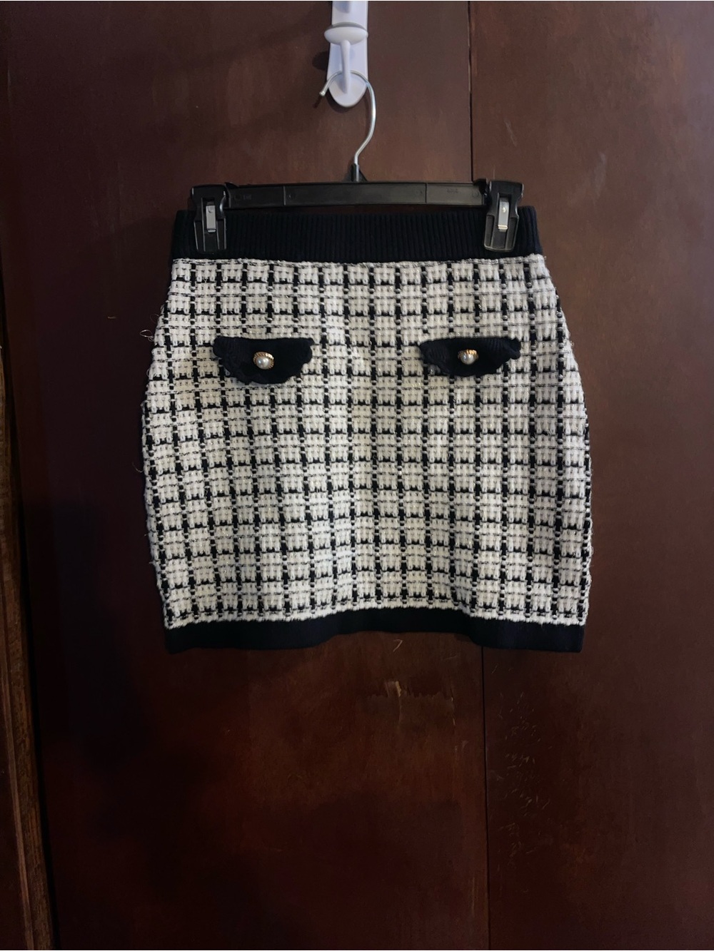 Black & White Tweed Mini Skirt with Decorative Flap Pockets